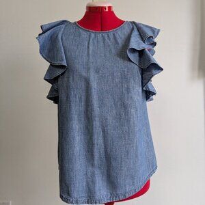 J. Crew Blue Ruffle Sleeve Tank Top